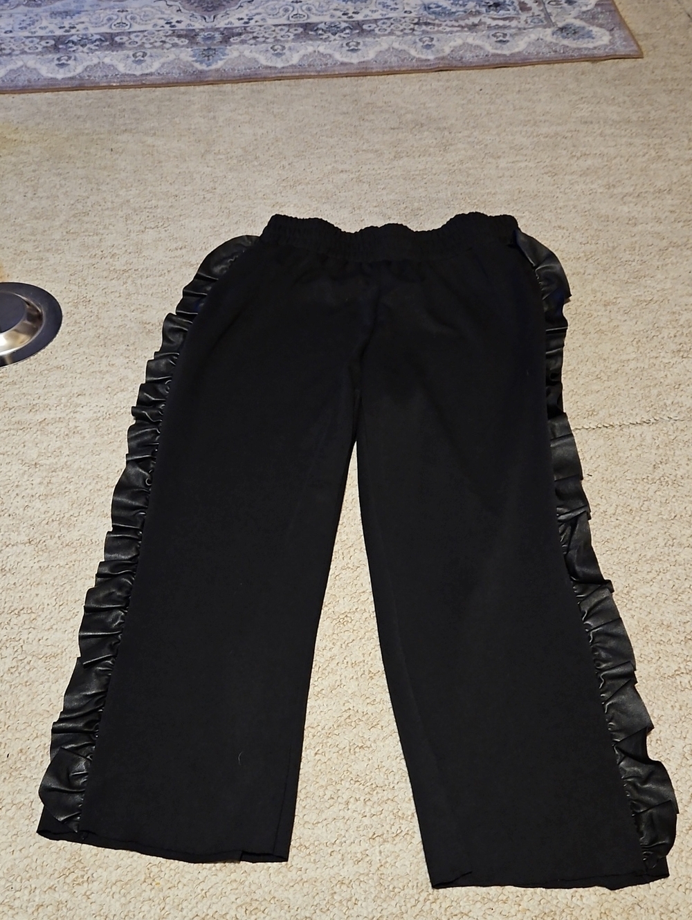 Ashley Stewart Black Cropped Pull-On Pants with Satin Ruffle Trim
